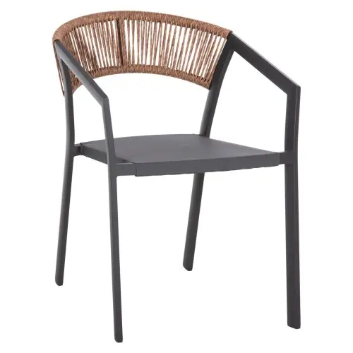 Angebot ALUMINIUM-SESSEL CARBON-RAHMEN & TEXTLINE-BEIGE RATTAN 56,5 x 61 x 81,5 cm