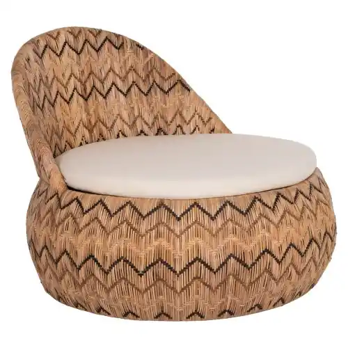 Letzte Chance SESSEL RUND RATTAN IN NATUR-KISSEN IN ECRU 97x97x76Hcm