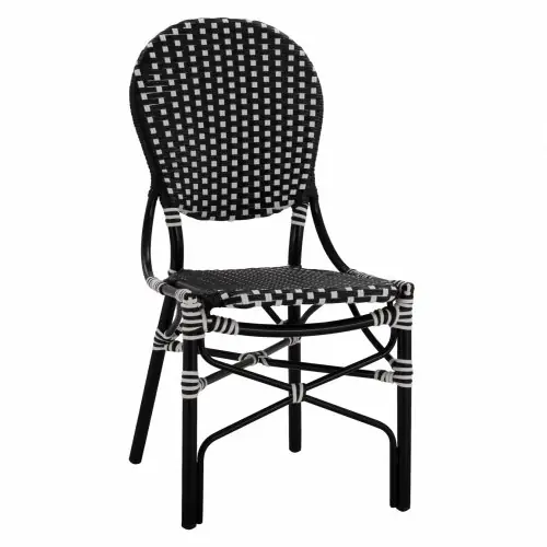 Preiswert ALUMINIUM STUHL BAMBUSLOOK MIT WICKER SCHWARZ WEISS 46x60x96 cm.