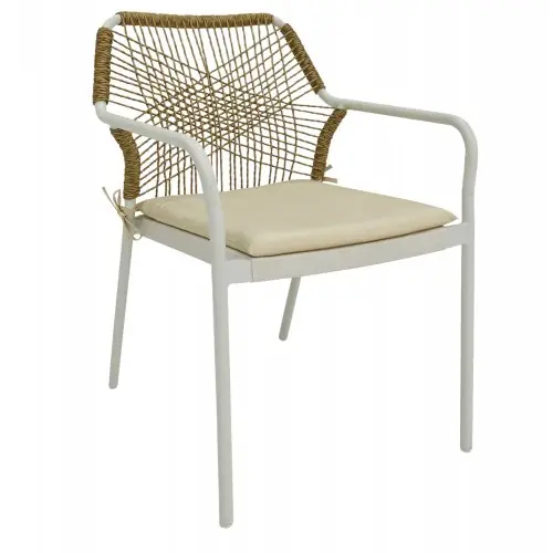 SESSEL AUS WEISSEM ALUMINIUM MIT BEIGEM GEWEBE UND KISSEN 53.5x58x84.5 Super-Preis