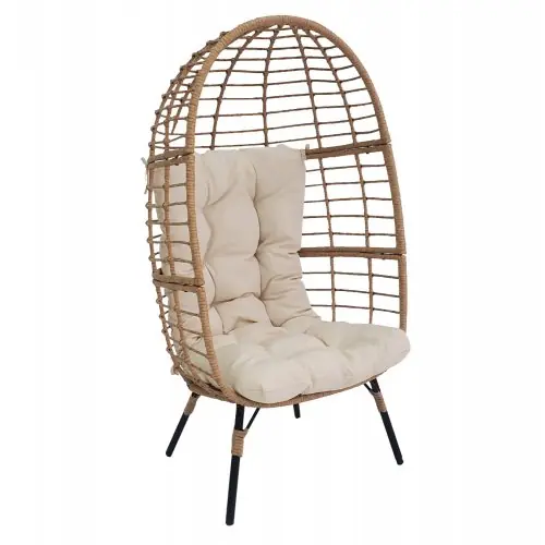SESSEL T.FOLIA IN BEIGEM RATTAN MIT METALLBEINEN IN SCHWARZ 76x67x145cm Preiswert