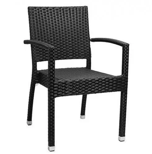 Sichere Zahlung Outdoor Sessel "Mezza A" aus Aluminium und Flechtwerk in schwarz stapelbar