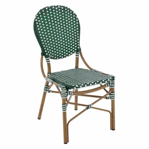 ALUMINIUM STUHL BAMBUSLOOK MIT WICKER GRÜN WEISS 47x55x98 cm Echt