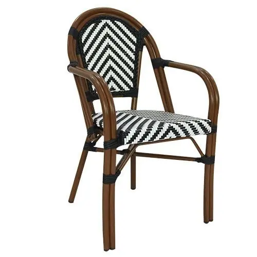 Outdoor Sessel "Toby I" aus Aluminium Holzoptik und schwarz weißem Geflecht 62x86x46x57 cm stapelbar Heißes Angebot