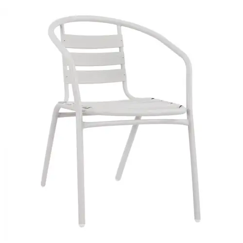 Bistrostuhl „Laura“ aus weißem Aluminium mit Rückenlehne Must-Have