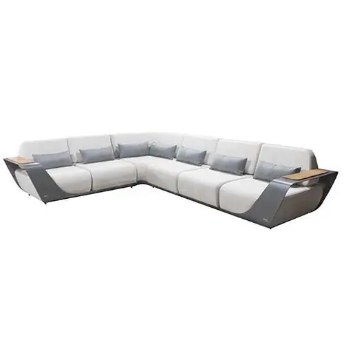 Outdoor Lounge Set "Onda" 5-teilig aus weißem Kunstleder und grauem Aluminumgestell Beliebt