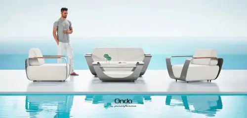 Outdoor Lounge Set "Onda" 4-teilig aus weißem Kunstleder Solange Der Vorrat Reicht