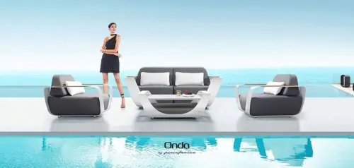 Outdoor Lounge Set "Onda" 4-teilig aus Anthrazitfarbendem Kunstleder Günstig