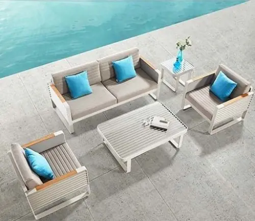 "AIRPORT" IN TAUPE LOUNGESET 5-TEILE AUS ALUMINIUM UND TEAK Schneller Versand