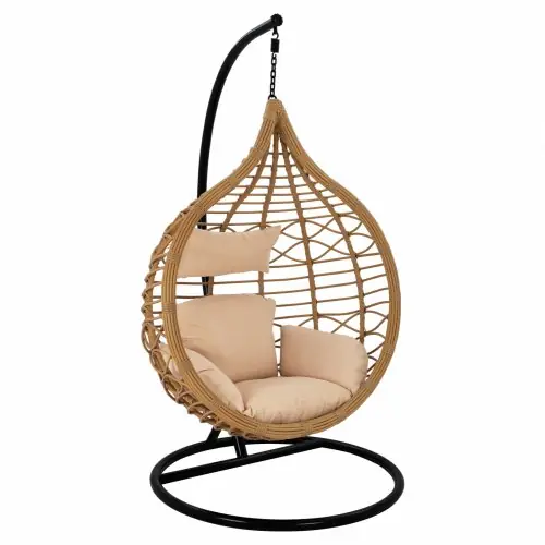 Hängesessel in beige mit Kissen Wicker/Rattan Φ105x195 cm Bestpreis