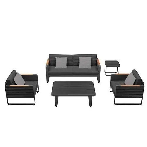 Sofort Bestellen "AIRPORT" IN SCHWARZ LOUNGESET 5-TEILE AUS ALUMINIUM UND TEAK