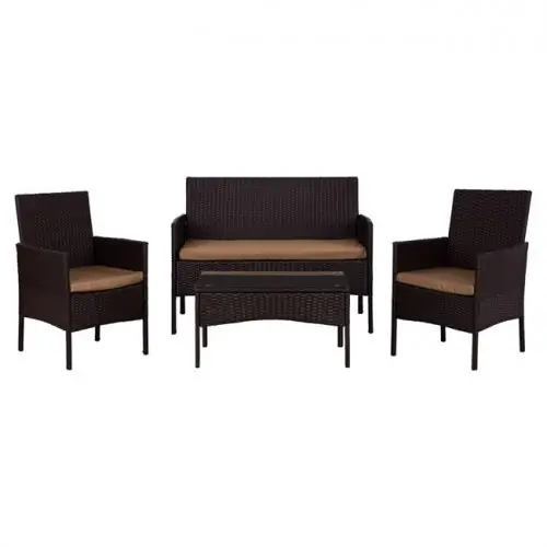 LOUNGE -SET 4-TLG. BRAUN RATTAN MIT KISSEN Ausverkauf