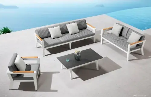 Wochenendangebot "CHAMPION" LOUNGE SET 4-TEILIG AUS ALUMINIUM, OLEFIN UND TEAKHOLZ GRAU