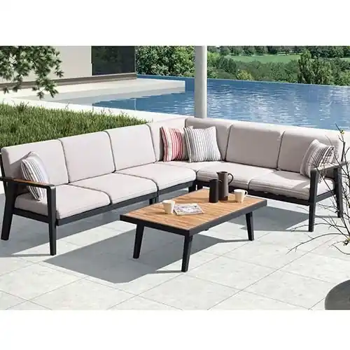 Top-Seller "EMOTI" LOUNGE SET 5-TEILIG AUS ALUMINIUM UND TEAKHOLZ SCHWARZ
