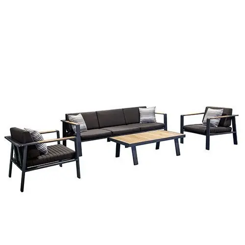 "NOFI" LOUNGE SET MIT 3-SITZER AUS ALUMINIUM UND TEAKHOLZ SCHWARZ Abverkauf