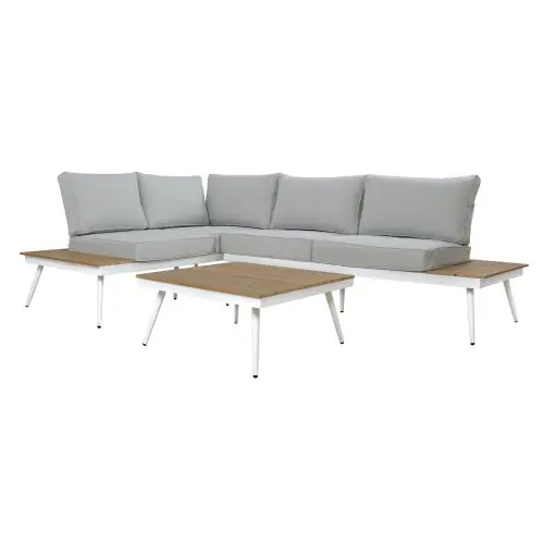 Ecksofa mit großen Stoffkissen in Grau Expressversand