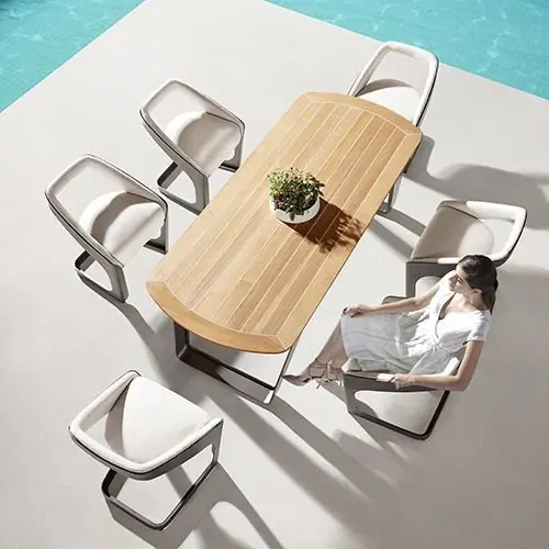 Outdoor Esstisch Set "Onda" 7-teilig aus grauem Aluminiumrahmen und Teakholz Echt