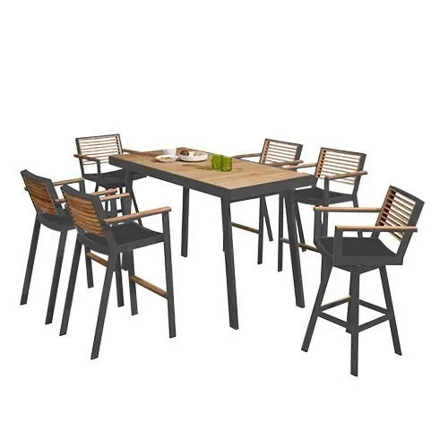Markenprodukt Outdoor Bar Set "York" 7-teilig in anthrazit Aluminiumgestell und Teakholz
