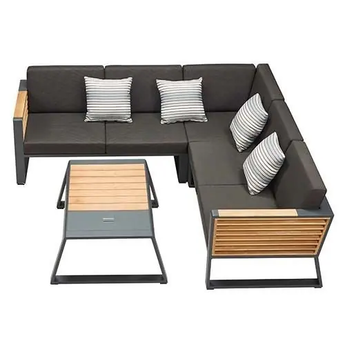 Expressversand Outdoor Lounge Set "New York" mit 4-Teiler schwarz Aluminium und Teakholz