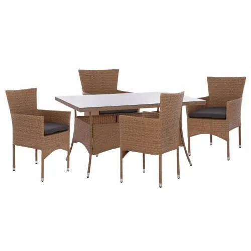 Neuheit ESS-SET 5TLG 150Χ90 cm & SESSEL WICKER RATTAN BEIGE BRAUN