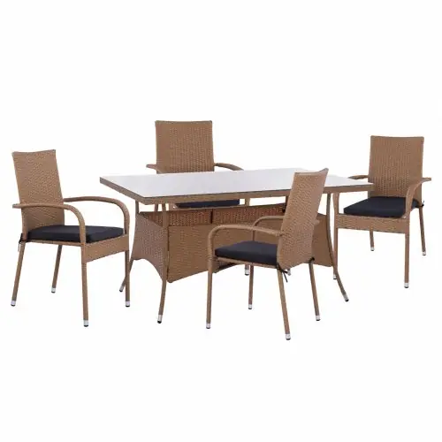 ESS SET 5-TEILIG 150Χ90cm & SESSEL WICKER RATTAN BEIGE BRAUN Aktuell