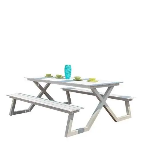 Beliebt Gartenbank-Set in weiß aus Aluminium Tisch: W200xD87xH75cm Bank: W200xD29xH45cm