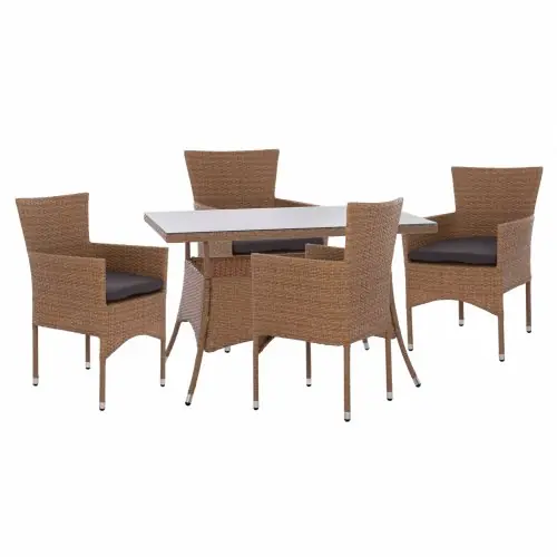 Schneller Versand ESS SET 5-TEILIG 120Χ70 cm & SESSEL WICKER RATTAN BEIGE BRAUN