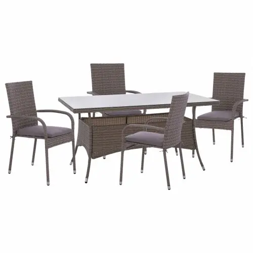 ESS SET 5-TEILIG 150Χ90 cm & SESSEL WICKER RATTAN GRAU Finale Aktion