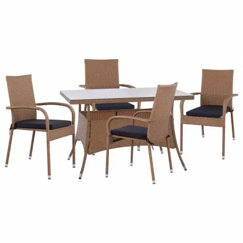 Schnäppchen ESS-SET 5 TEILIG 120X70cm & SESSEL WICKER RATTAN BEIGE BROWN