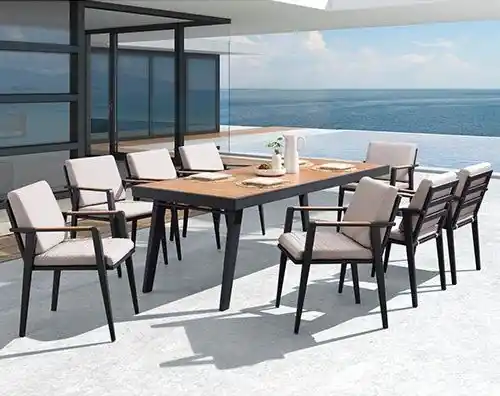 "EMOTI" ESSTISCH SET 7-TEILIG AUS ALUMINIUM UND TEAKHOLZ SCHWARZ Sale