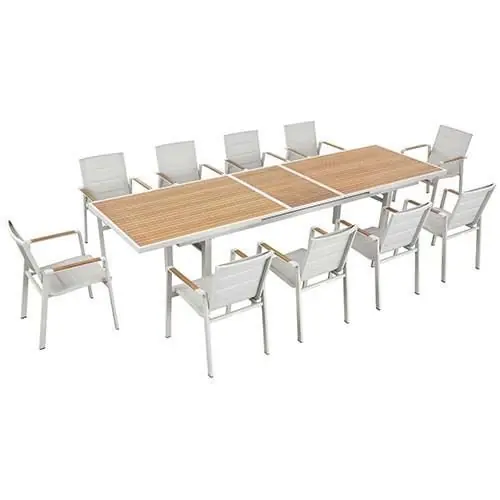 "NOFI" ESSTISCH SET 11-TEILIG AUS ALUMINIUM UND TEAKHOLZ WEIß Rabatt