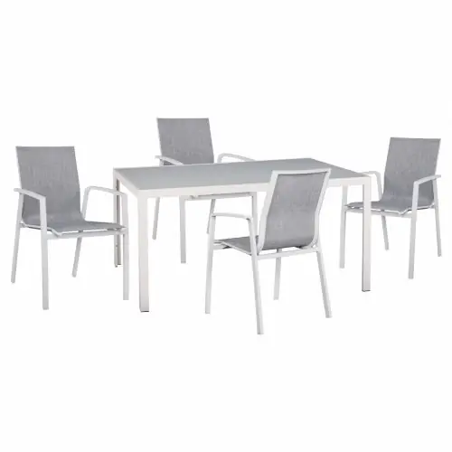 Nur Heute ESSSET 5TLG BANK 150Χ90 & ALUMINIUM POLYESTER MIT TEXTILENE WEIß