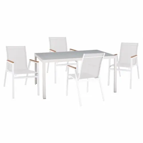 ESSSET 5TLG BANK 150Χ90 & ALUMINIUM POLYESTER MIT TEXTILENE WEIß Geprüft