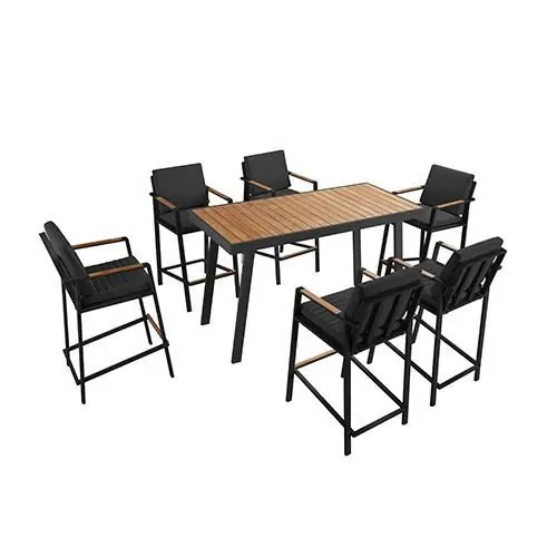 "NOFI" BARTISCH SET 7-TEILIG AUS ALUMINIUM UND TEAKHOLZ SCHWARZ Sofort Bestellen