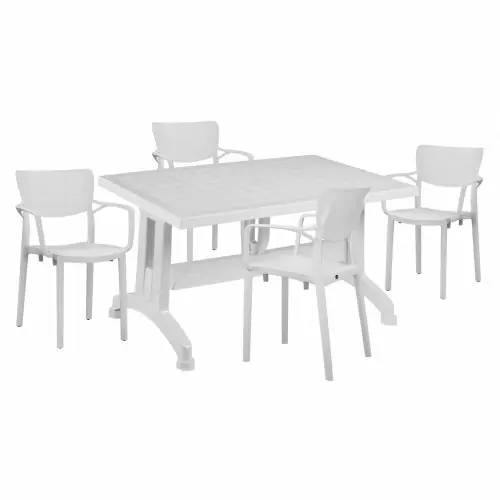 ESSZIMMER-SET 5-TEILIG POLYPROPYLEN TISCH 140X80 & WEISSER SESSEL Neuheit