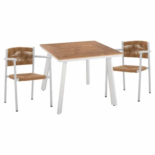 Neue Kollektion ESSZIMMER-SET 3-TEILIG ALUMINIUM TISCH 80X80 & WEIßER SESSEL