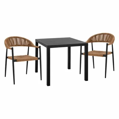 Letzte Chance ESSZIMMER-SET 3-TEILIG ALUMINIUM TISCH 80X80 & CARBON SESSEL