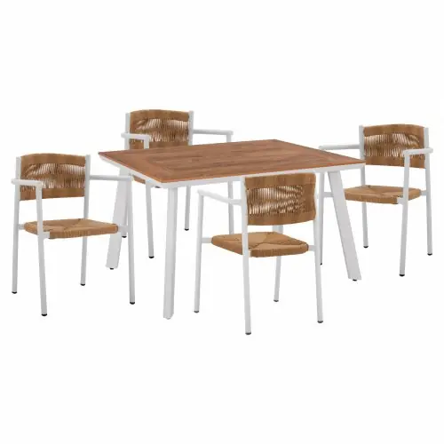 Outdoor Esstissch Set 5-teilig mit Polywood Tisch 120X80 & weißen Sesseln Rabatt