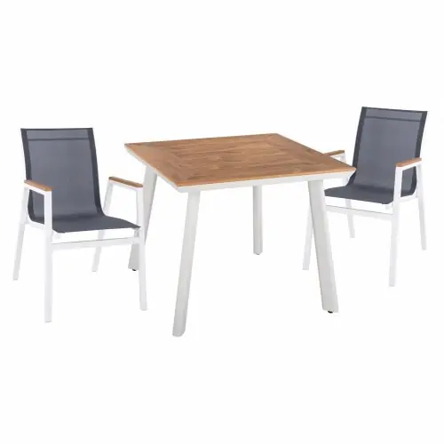 Outdoor Esstisch-Set 3-teilig Aluminium Tisch 80X80X77 & weiße Polyholzstühle Mega-Angebot