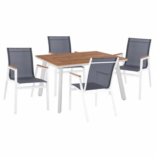 Preiswert Outdoor Esstisch-Set 5-teilig Aluminium Tisch 120Χ80X72.5 & weiße Polyholzstühle