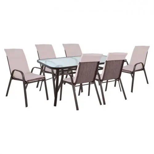 Super-Preis Esstischset (7-teilig) in braun mit integriertem Sicherheitsglas