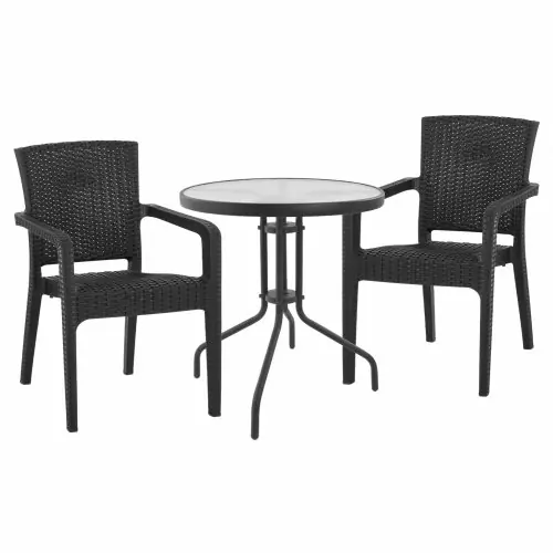 ESSSET 3-TEILIG TISCH Φ60 & SESSEL AUS POLYPROPYLEN RECYCELT GRAU Sichere Zahlung