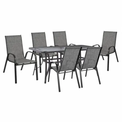 ESSZIMMER-SET 7-TEILIG BRUNO TISCH 150X90 MIT SESSEL TEXTILINE GRAU Highlight