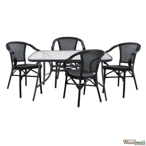 Esstisch-Set 5 Stk. 104x80cm | 4 Sessel in Bamboo Look in Schwarz Nur Heute