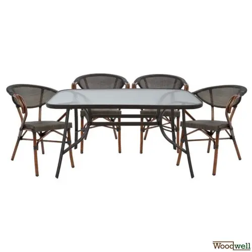 Billig Esstisch-Set 5 Stk. 104x80cm | 4 Sessel in Bamboo Look