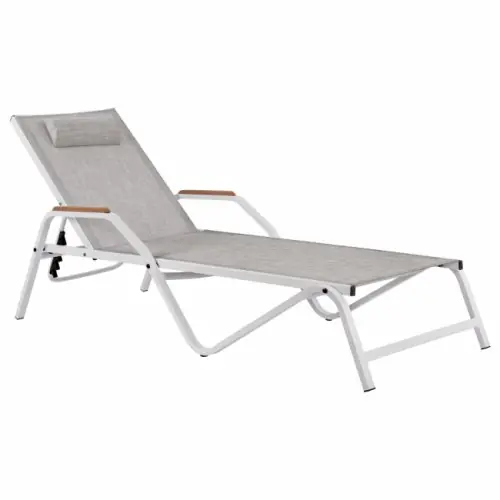 Bestpreis Professionelle Strandliege aus Aluminium in Weiß mit Textilene in hellgrauer Farbe