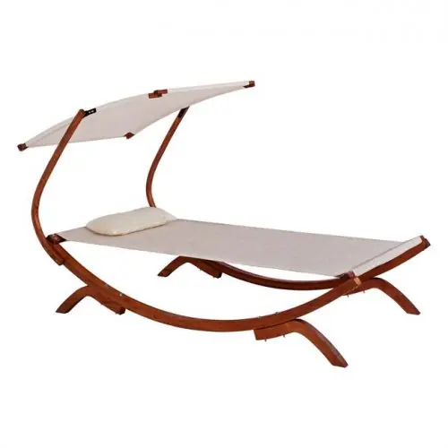 Garantierte Lieferung Sonnenliege "Colby" aus Holz in Walnuss-Beige mit Beschattung 105X221X162 cm