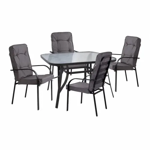 Outdoor Esstisch Set 7Stck aus Metall und Wicker in grau Preiswert