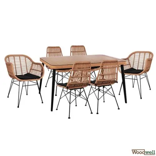 Esstisch Set Allegra aus Wicker in Farbe Beige und Schwarz Saisonangebot
