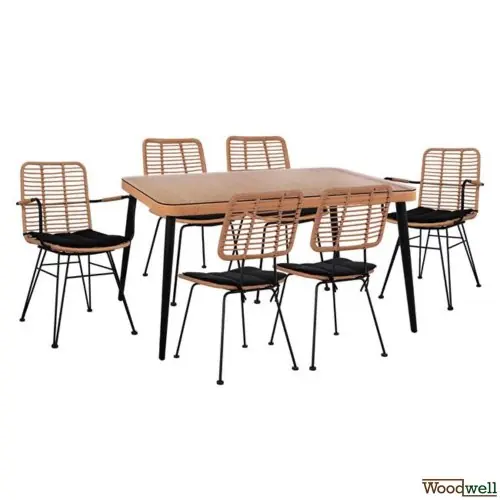 Esstisch Set Allegra aus Wicker in Farbe Beige und Schwarz Highlight